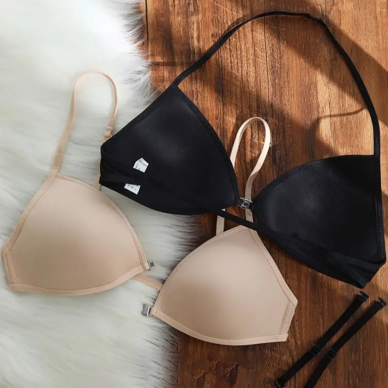 KUCLUT Cup French Underwear Small Chest Spaghetti Strap Beauty Back Halter Invisible Front Closure Bra Thin Section Tra