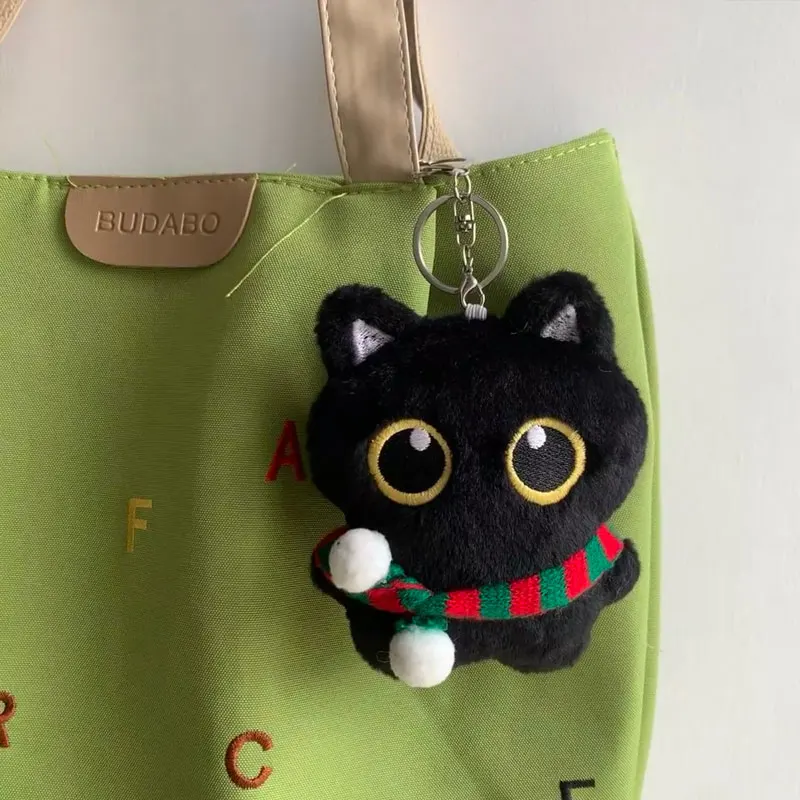 Simpatico gatto nero peluche 10 cm piccola bambola ciondolo portachiavi cartone animato morbido animale farcito bambola zaino borsa decorazione regalo