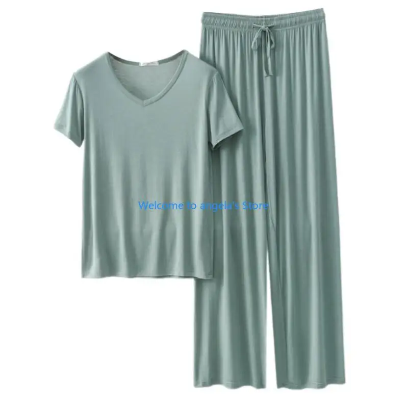 

X4YC Womens Sleepwear Set Stretchy Lounging Pants And Top Summer Thin Fabric Pajamas
