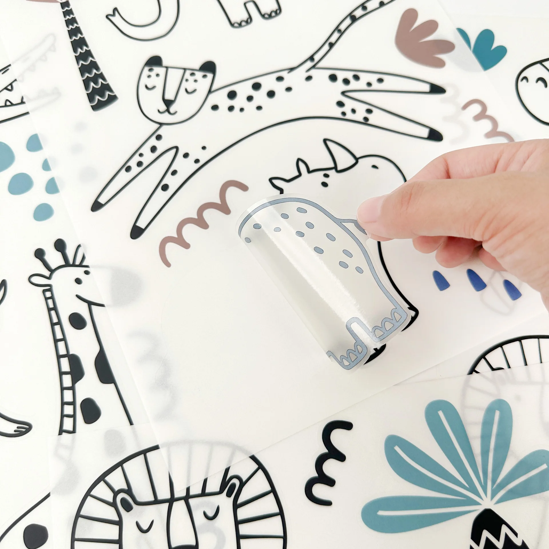 Minimalist Line Art Animal Wall Stickers Jungle Self-Adhesive PVC Decals for Nursery Kindergarten Living Room Kids Decor