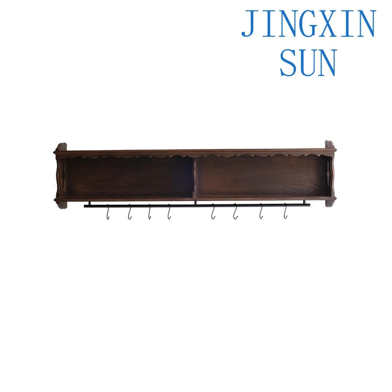 Retro wall-mounted storage rack medieval household cup dish rack study display display storage cabinet