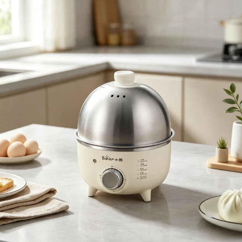 Unisex Small Electric Egg Steamer, 304 Stainless Steel Timer Auto Shut-Off Single Layer, Easy Operate Durable for Home Breakfast