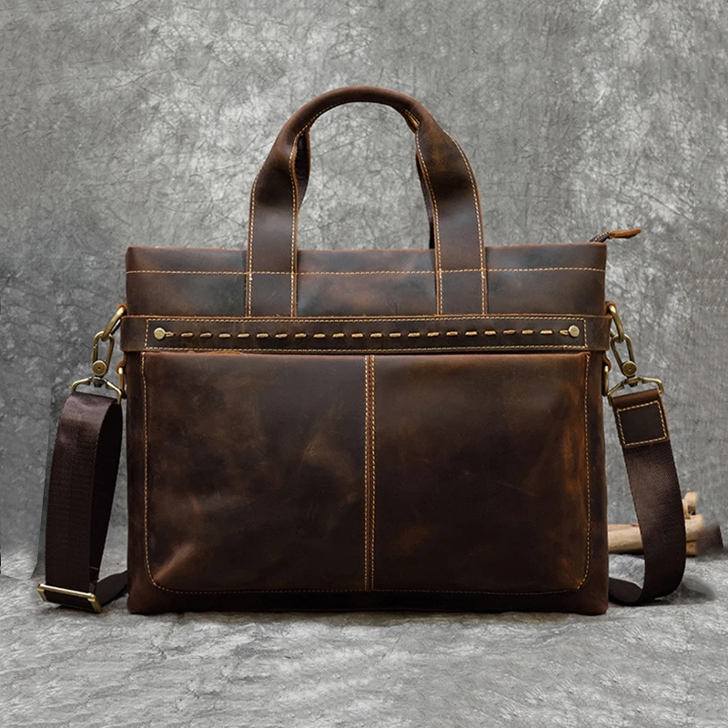 Bolso Retro de cuero Crazy Horse para hombre, bolso de lujo, bolso de hombro, bolso cruzado de cuero genuino, maletín de moda