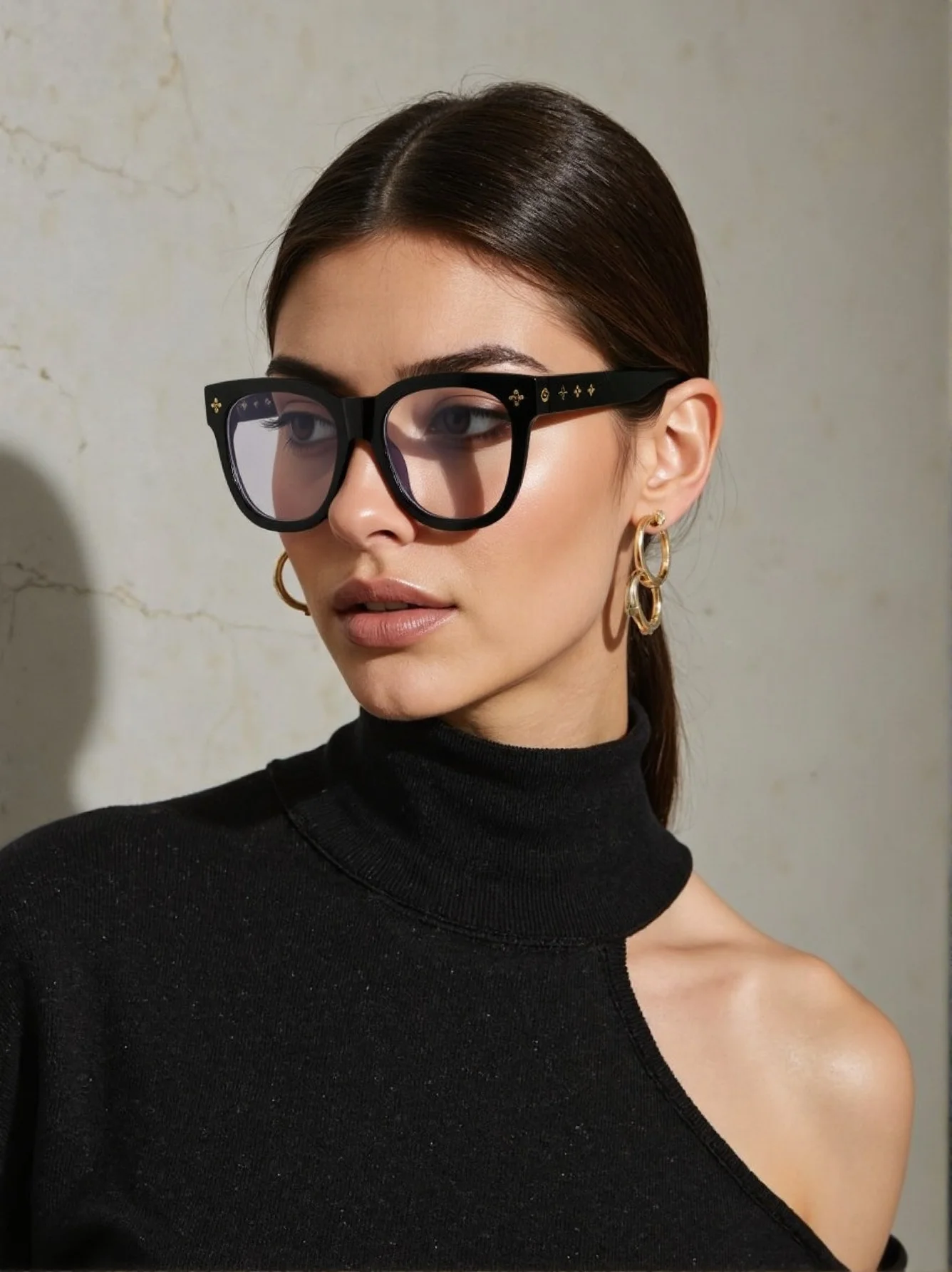 New retro box tortoise shell color glasses frame face-lifting fashion slim flat mirror blue glasses.