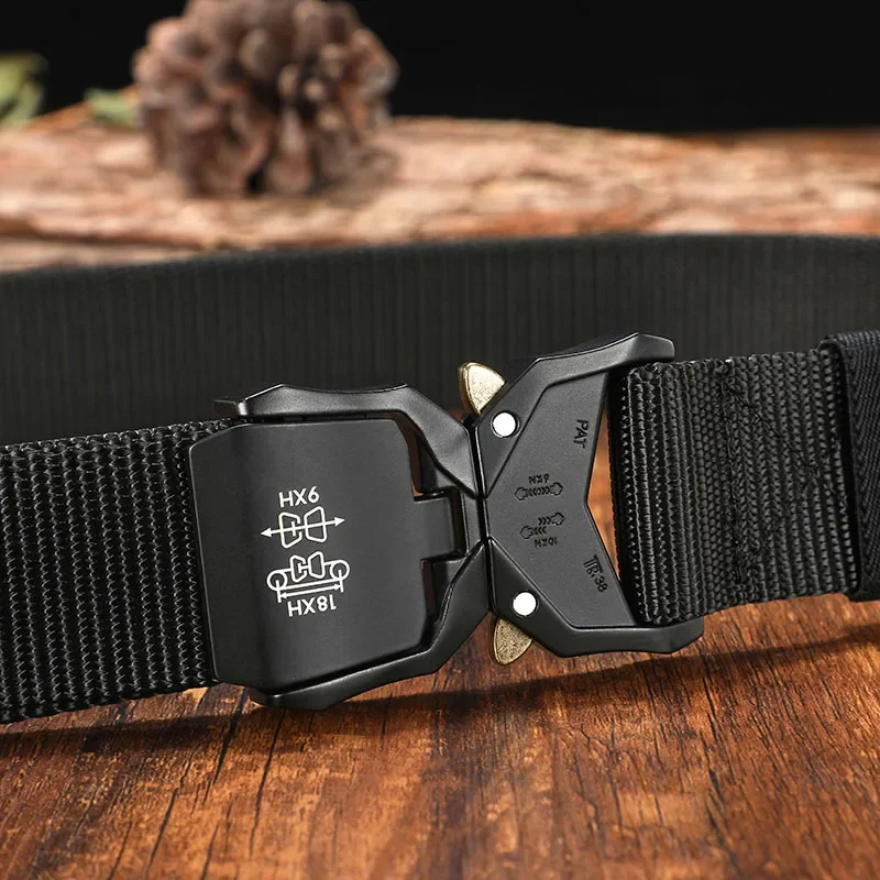 New Tactical belt Military high quality Nylon men\'s training belt metal multifunctional buckle outdoor sports hook new