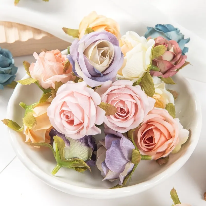 10PCS Artificial Flowers Diy Scrapbook Candy Box Christmas Wedding Party Wreaths Garden Silk Roses Arch Home Decor Accessories