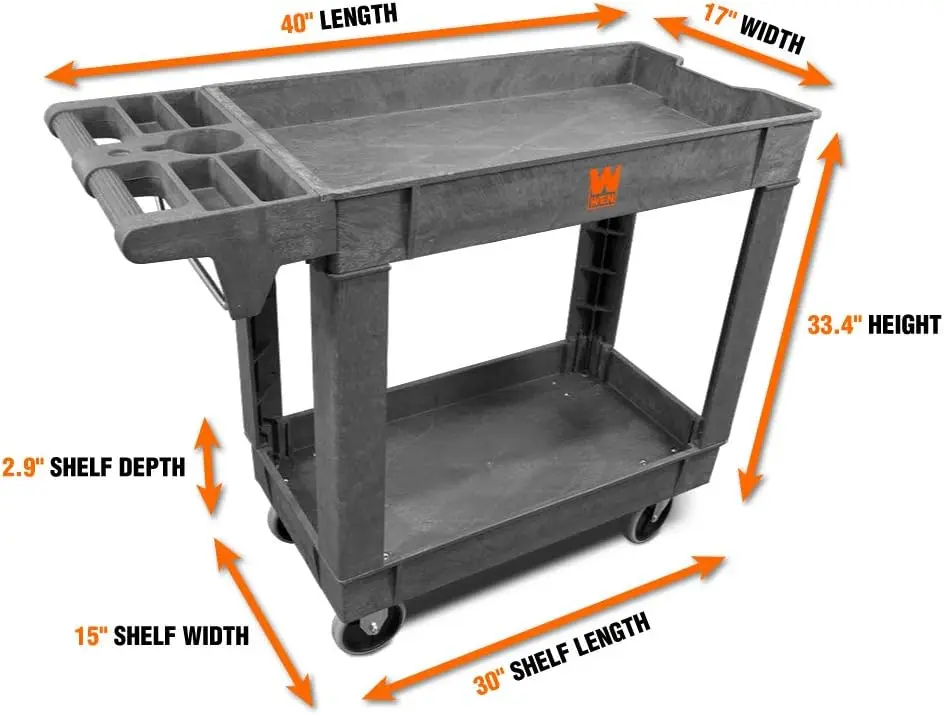 500-Pound Capacity 40 By 17-Inch Two-Shelf Service Utility Cart