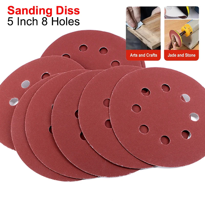 

10/50pcs Sanding Discs 5 Inch 8 Hole 125mm Hook Loop Sandpaper 60-2000 Grit for Woodworking Car Polishing Sander