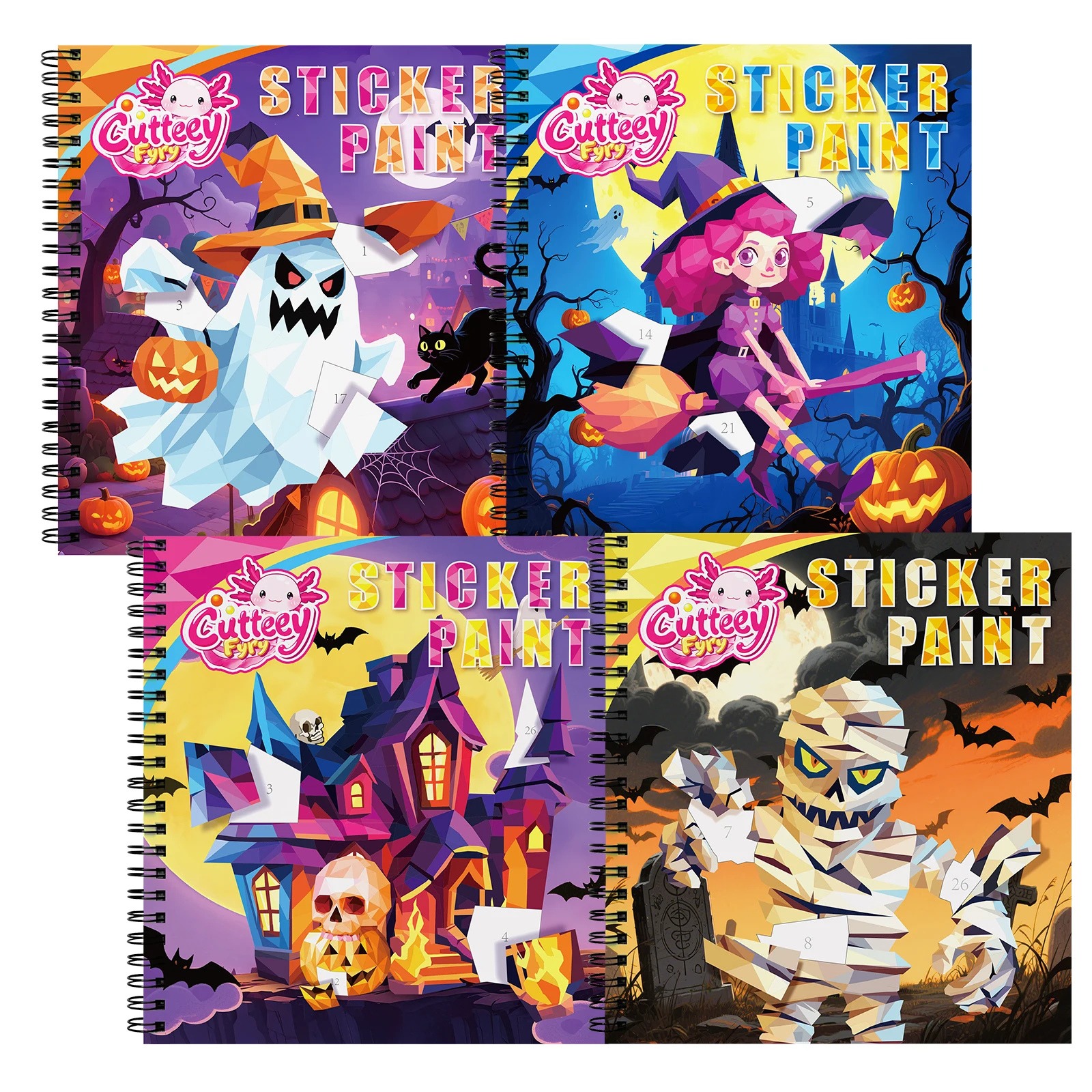 1/4PCS Busy Sticker Book By Number For Kids Halloween Gifts Outing Toy Paint By Sticker For Road Trip Ghost Witch Puzzle Sticker
