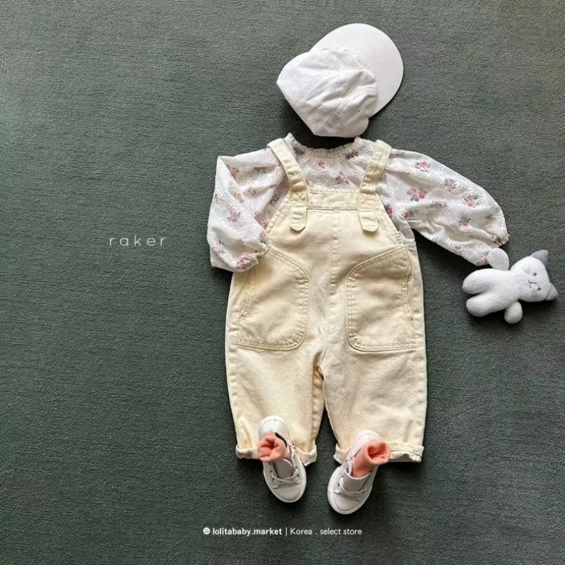 Kids Straight Leg Overalls Boys Girls Korean Style Casual Loose Fit Dungarees Spring Summer New Children's Bib Pants 80-110CM