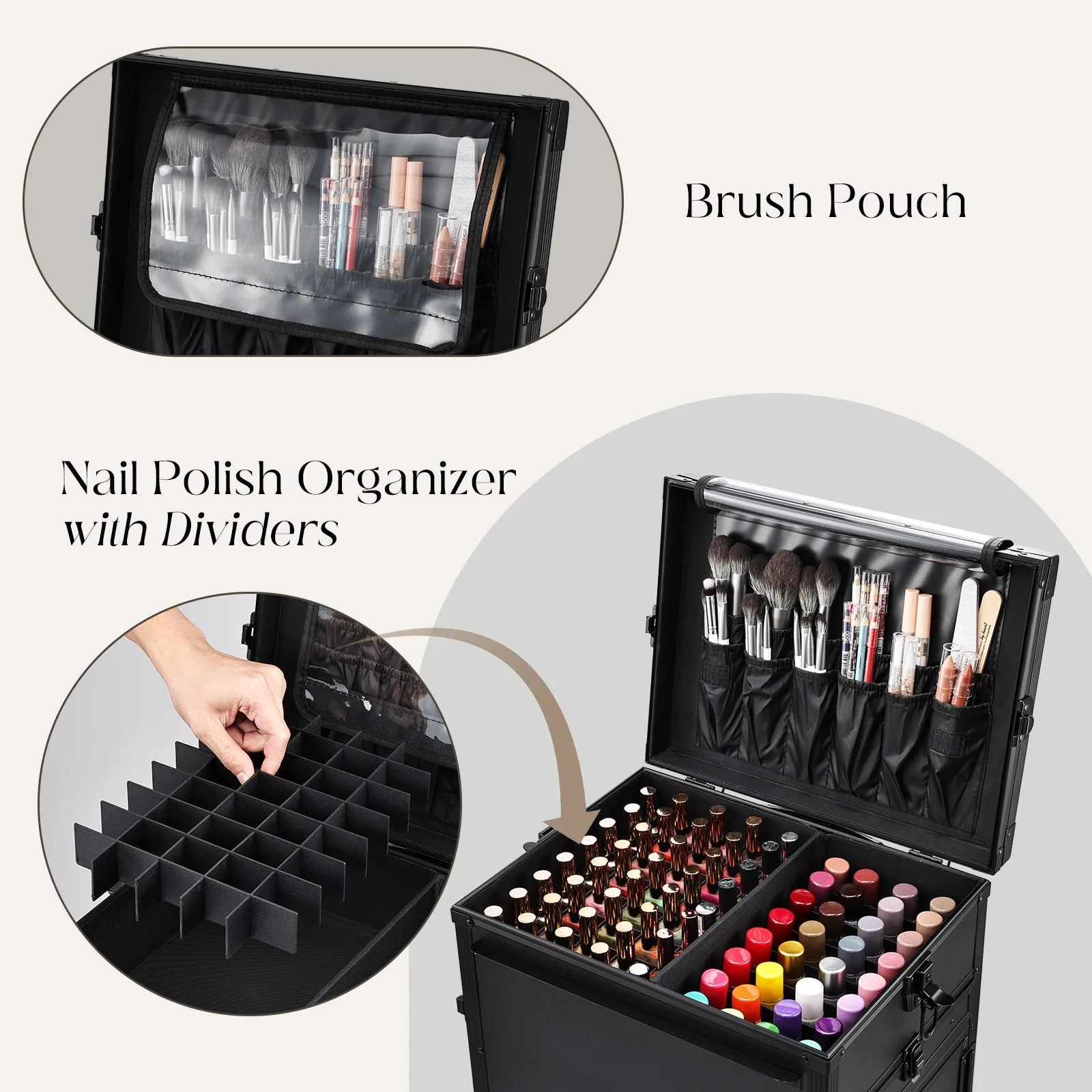 Imagen 7: Maleta de Maquillaje con Ruedas y 5 Cajones de Gran Capacidad, Maleta Profesional de Maquillaje, Mesa Portátil para Uñas, Escritorio para Técnicos de Uñas, Maleta de Cosmetología con Ruedas, Mesa Plegable para Uñas con Llaves, Mesa Móvil para Técnicos de Uñas y Tatuajes, Estación de Trabajo