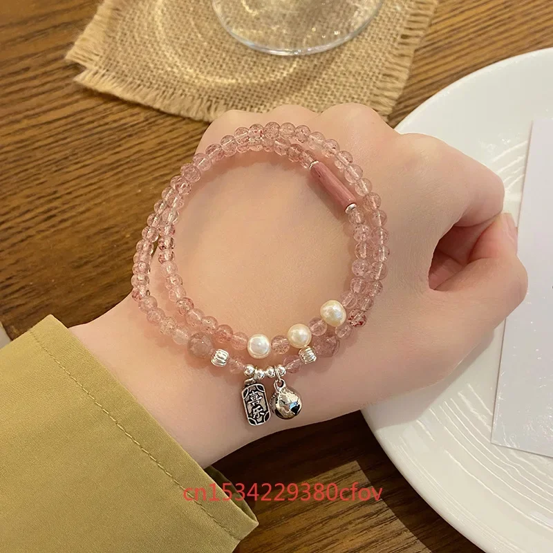 New Naturally Strawberry Crystal Peace and Joy Bracelet Sweet Refreshing Charm Jewellery Fashion Fairy Handmade Exquisite Gift