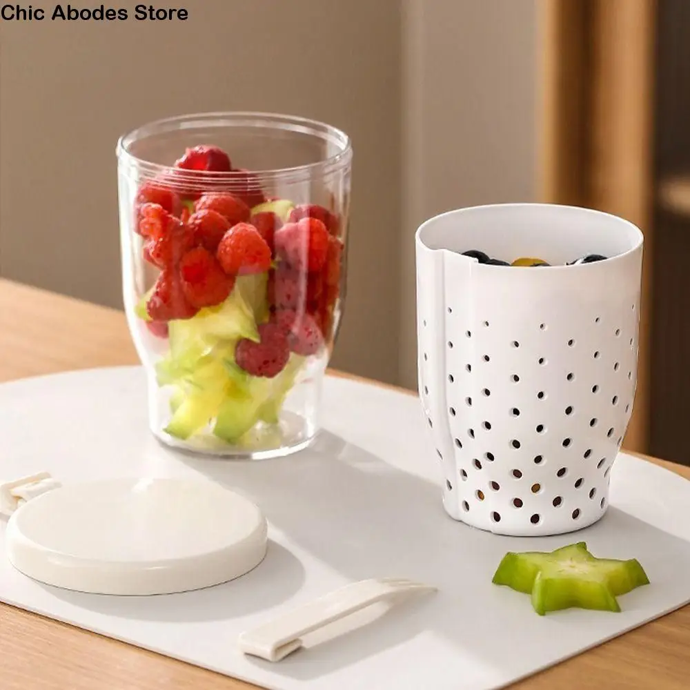 

Double Layer Oatmeal Storage Jars Sealed Portable Food Storage Container Anti-Slip With Spoons Lids Salad Cup Breakfast