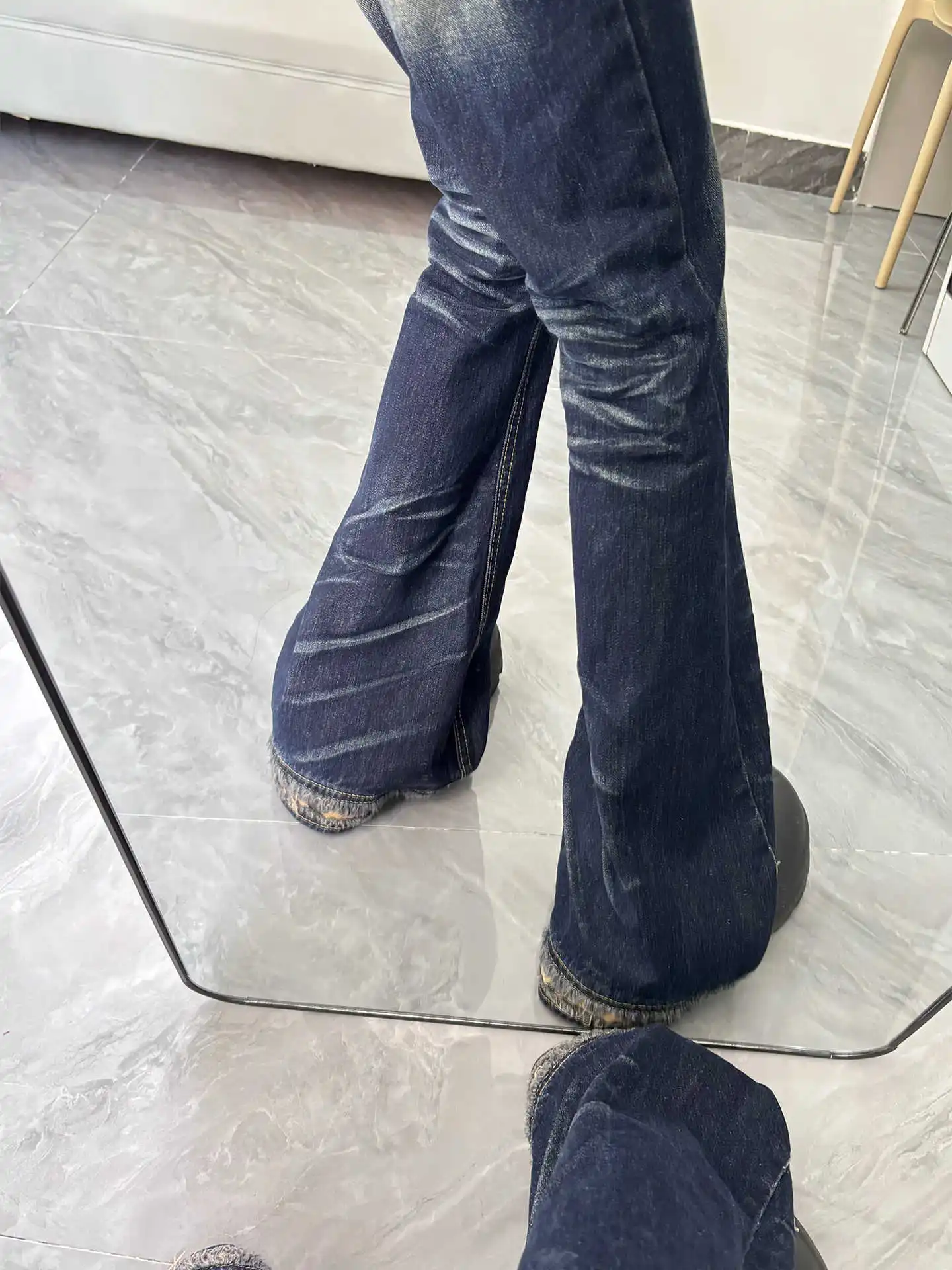 Осень-зима 202, женские американские ретро-низкие синие уличные джинсовые брюки-клеш 2000-х годов Y2k, узкие джинсы в сложенном виде, расклешенные джинсы