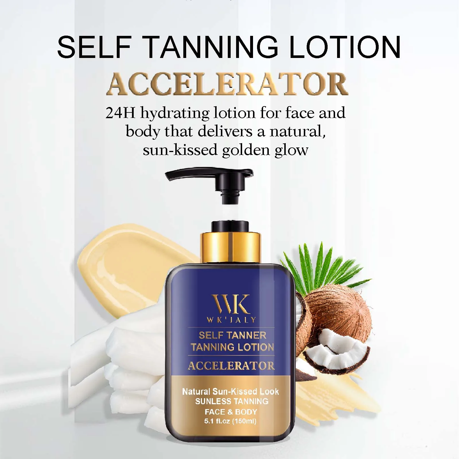 WK JALY Loción autobronceadora, bronceado sin sol, para un aspecto natural de besado en el sol, bronceador gradual para hombres, mujeres, bronceado falso sin rayas