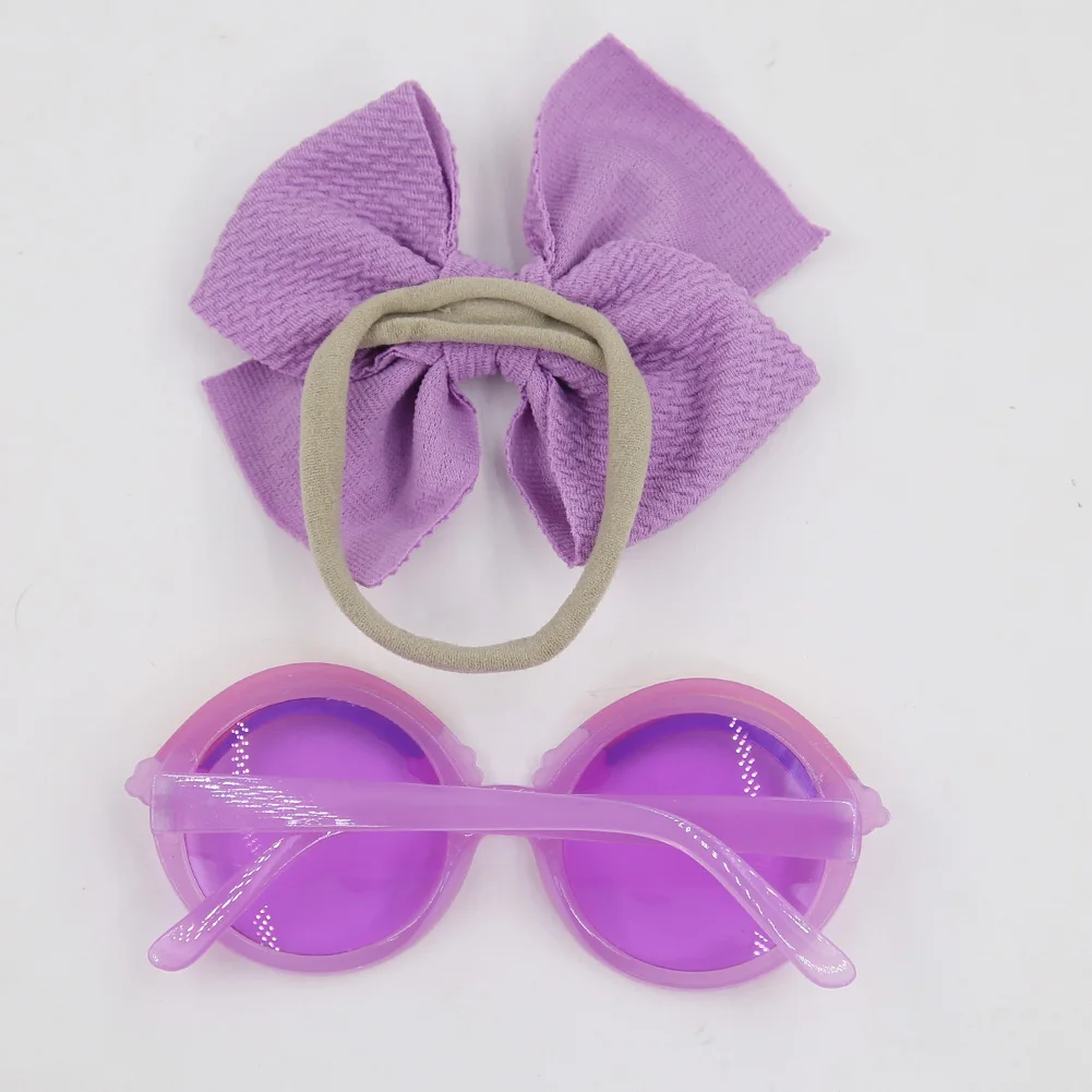 2Pcs/Set Rainbow Baby Sunglasses Bullet Bow Elastic Nylon Hair Bands Kids Boys Girls Cute Sun Glasses Photography Props