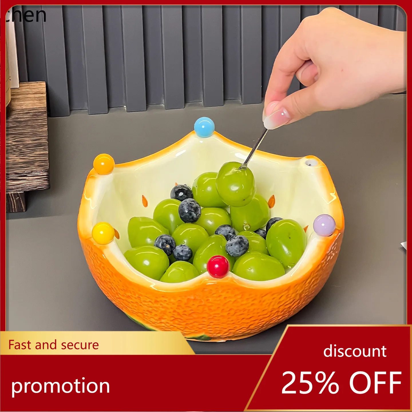 

Керамическая фруктовница YFY для дома, кофейного столика, гостиной, новогодняя десертница, вилка для фруктов из нержавеющей стали, контейнер для хранения.