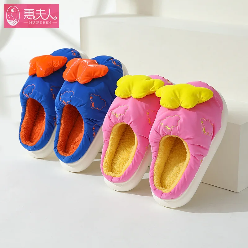 Waterproof  Women Slippers Winter Warm Plush Fur Antiskid Cloud Slippers Outdoor Breathable Thick Flat Sole Soft Home Slippers