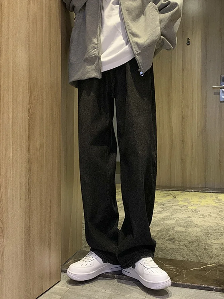 

Black High Waist Straight Leg Jeans Casual Wide Leg Men's Pants Autumn Winter American Style Fashionable Low Rise Denim Jeans