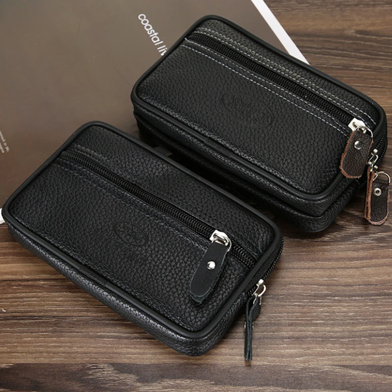 Mobile Phone Waist Bag For Men Testificate Belt Bag Leather Coin Purse Strap Pocket Cellphone Bag Clutch Bag Belt Waist Packs