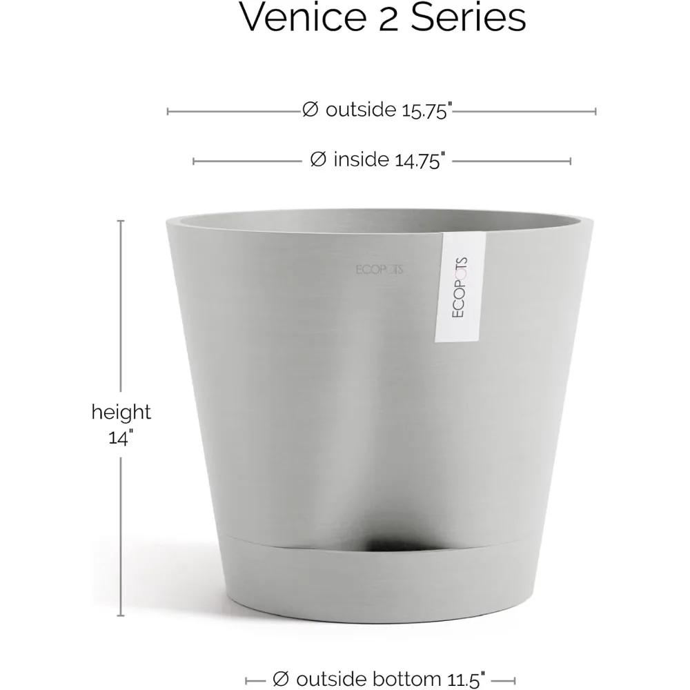 Round Self-Watering Planter 12in White Grey Indoor Outdoor Recycled Composite