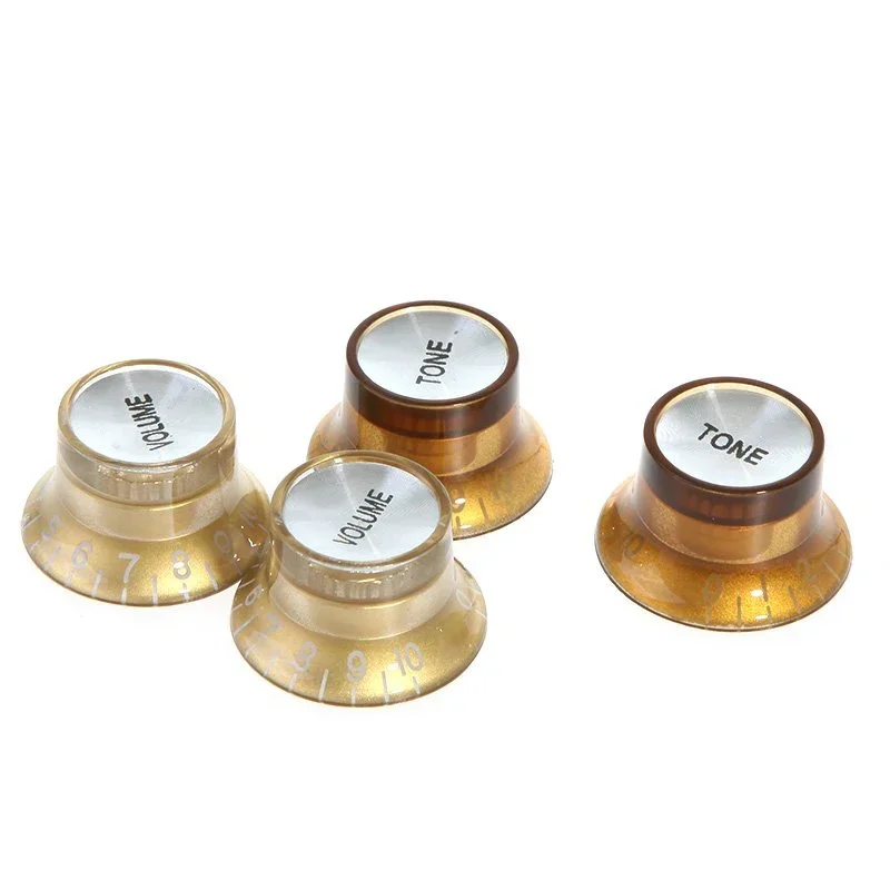 4PCS(2 Volume & 2 Tone)/set Speed Knobs Control Buttons Replacement Guitar Parts Golden Brown & Silver Guitarra