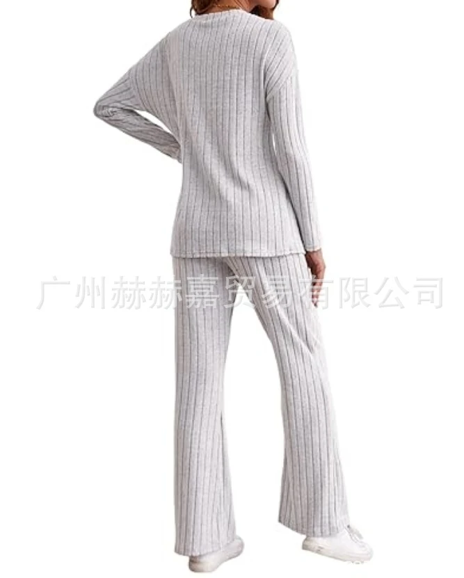 Casual Style for Women 2024 Pant Set New Fashion Knitted Long Sleeve Round Neck Suit Hoodie Loose Pants Two Pieces Set