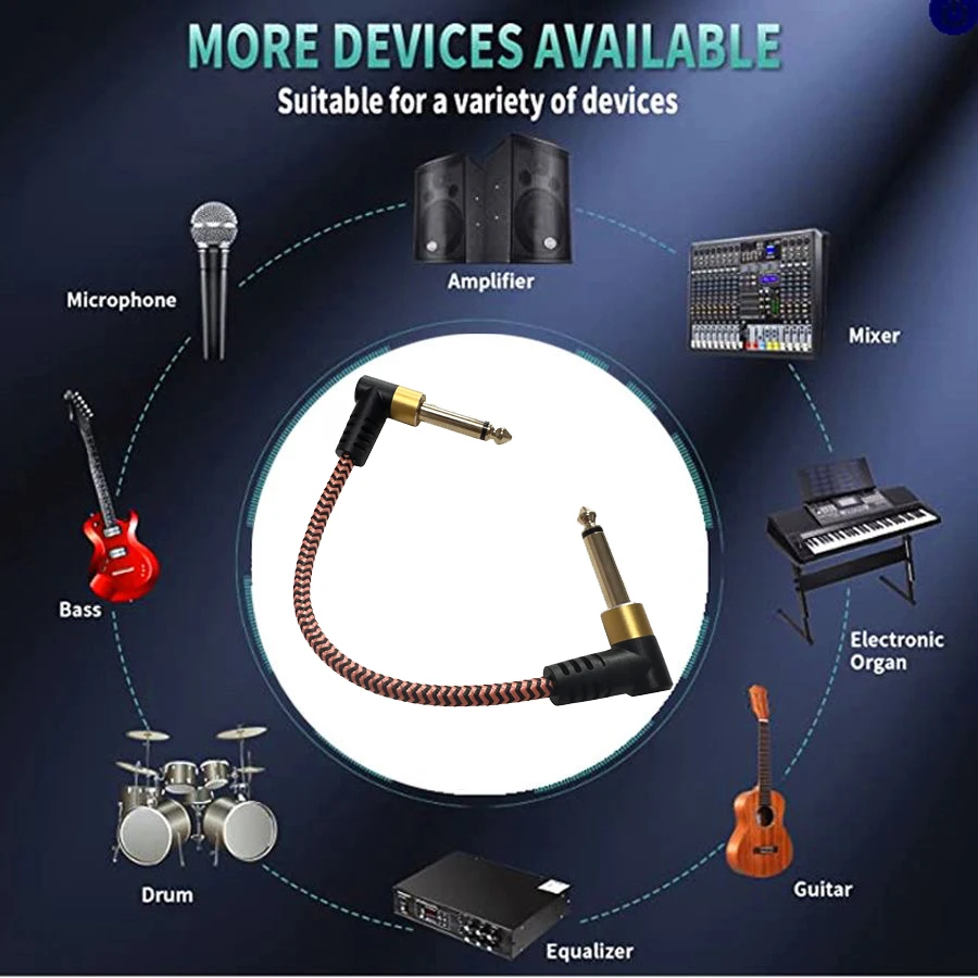 Cables de conexión para guitarra con conector de ángulo recto, cable de sonido trenzado de nailon para pedal de guitarra, cable de instrumento para amplificador y mezclador