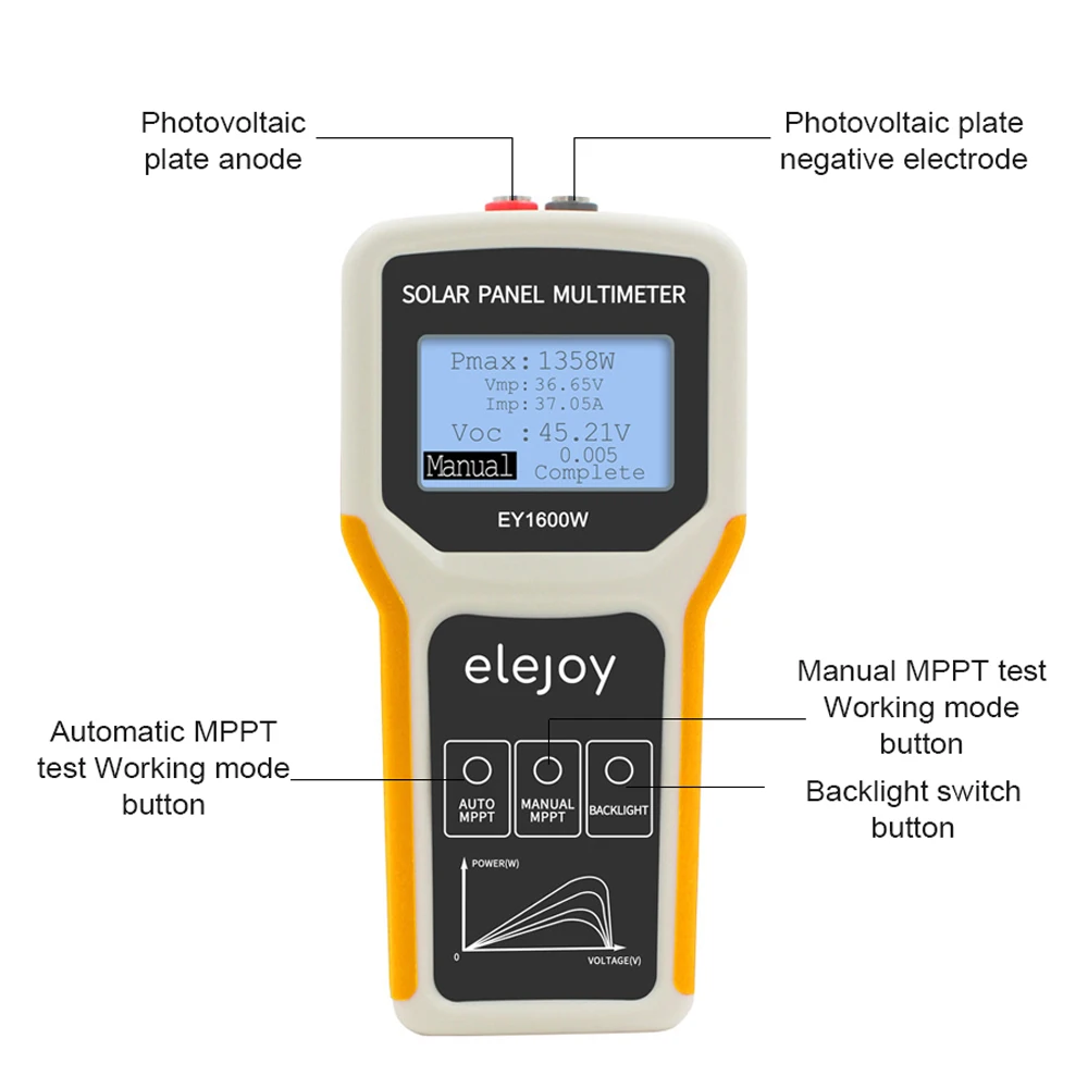 Elejoy 400W/800W/1600W Photovoltaic Panel Multimeter Solar Panel MP-PT Tester Open Circuit Voltage Current Power Test Meter LCD