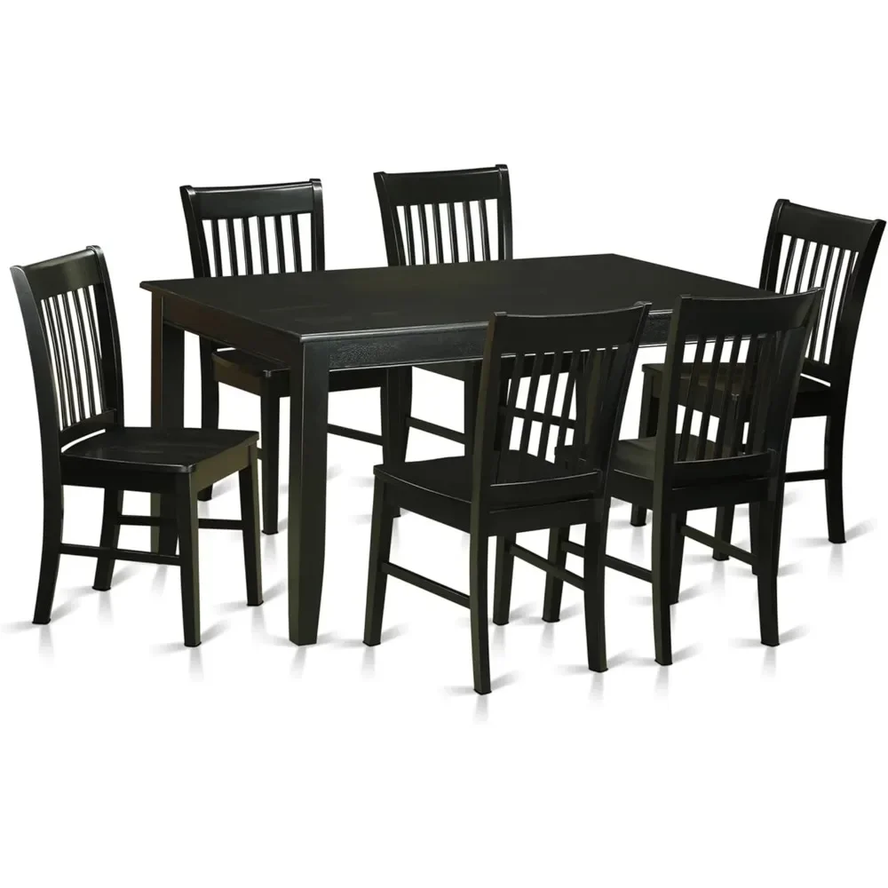 DUNO7-BLK-W 7 Piece Kitchen Table Set Consist of a Rectangle Dining Table and 6 Dining Chairs, 36x60 Inch, Black