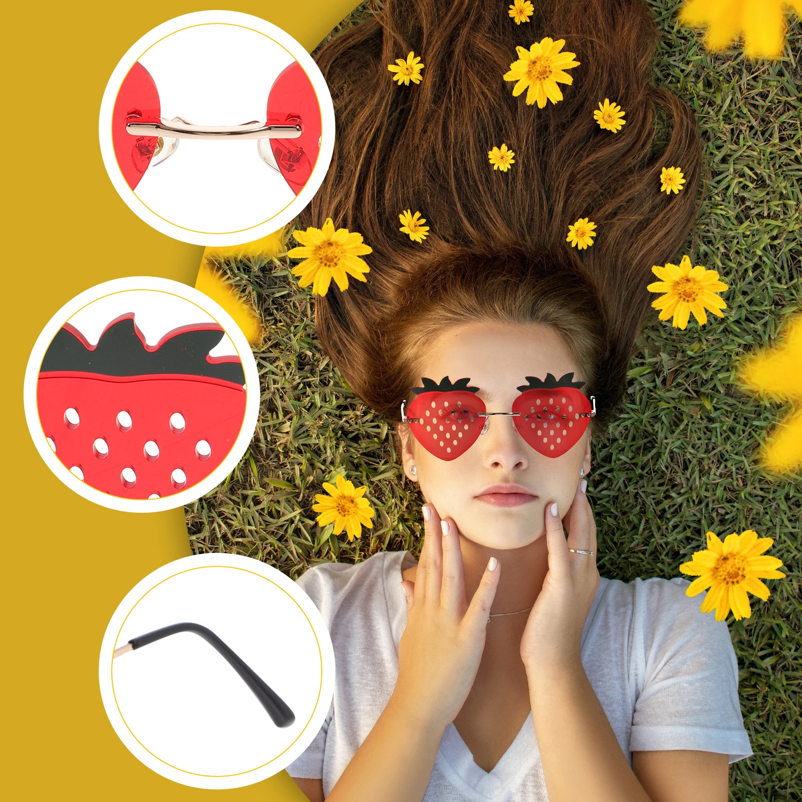 

Клубничные солнцезащитные очки без оправы, забавные звезды, безрамочные, модные, забавные, реквизит для фотосессии, аксессуары для пляжной вечеринки, крутой модный стиль, лето