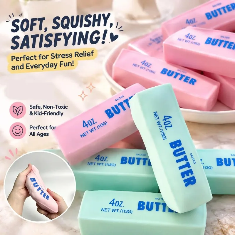 Butter Stick Squishy Stress Ball Fidget Toy Crunchy Squeeze Toy Round Blocks Filled ASMR Anti Stress Release Hand Relax Gift Toy