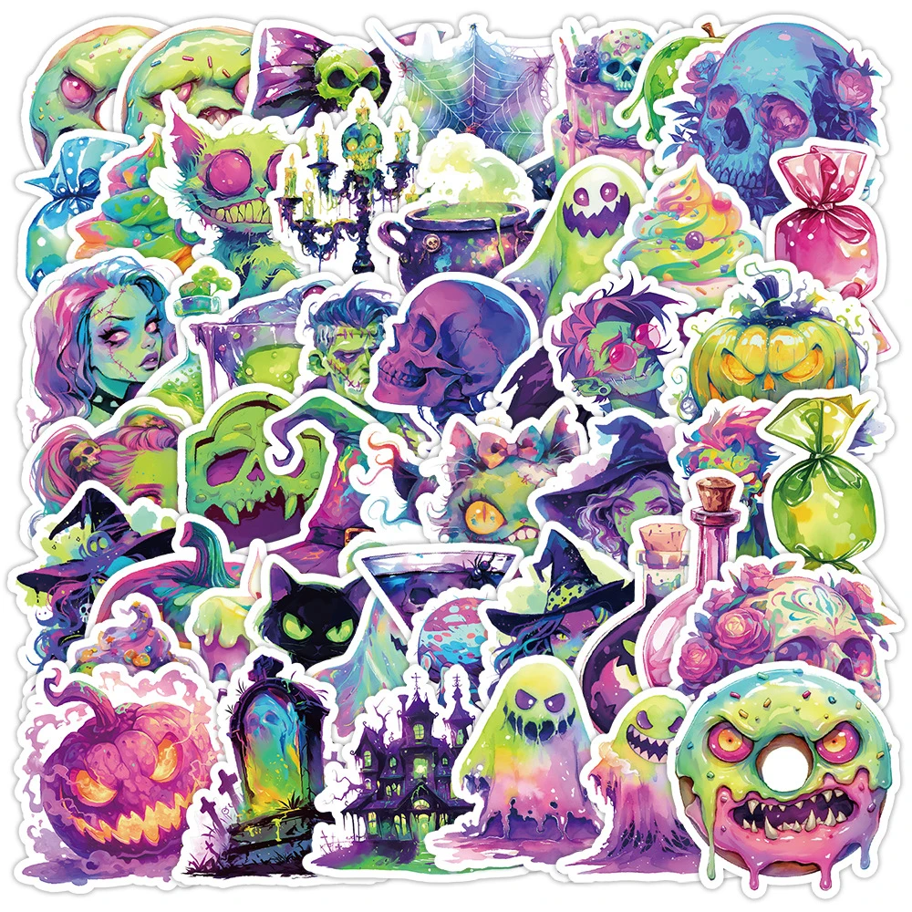 10/30/50pcs Fresco Gotico Halloween Adesivi Teschio Strega Coloful Graffiti Decorazione Decalcomanie Telefono Bagagli Notebook Adesivo Imballaggio