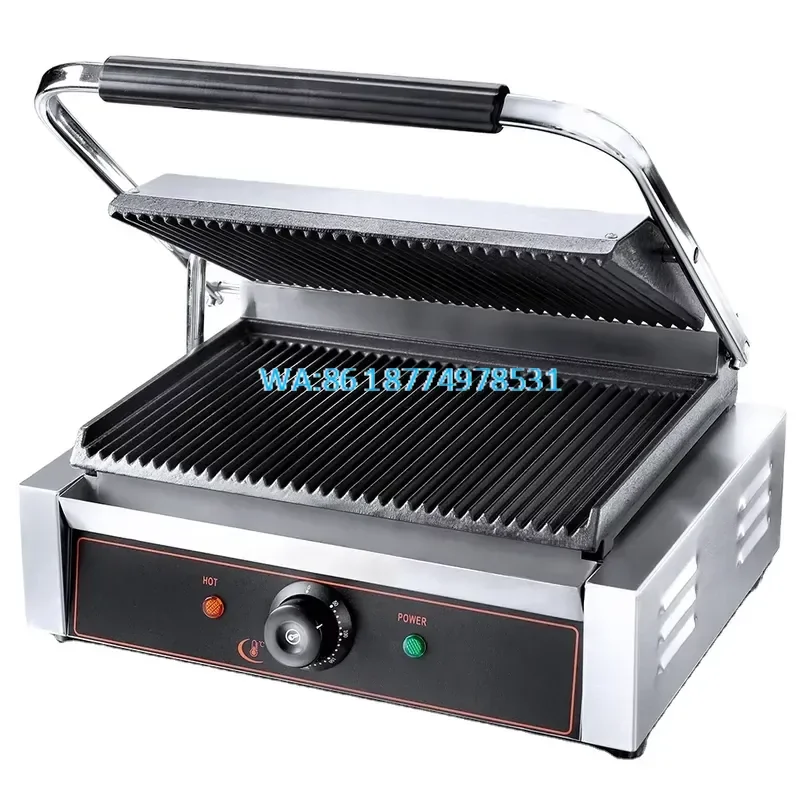 Wmwmnu Commercial Double Panini Grill Cast Iron Press with All Grooved Plates for Turkey and Sandwich Making Heavy Duty