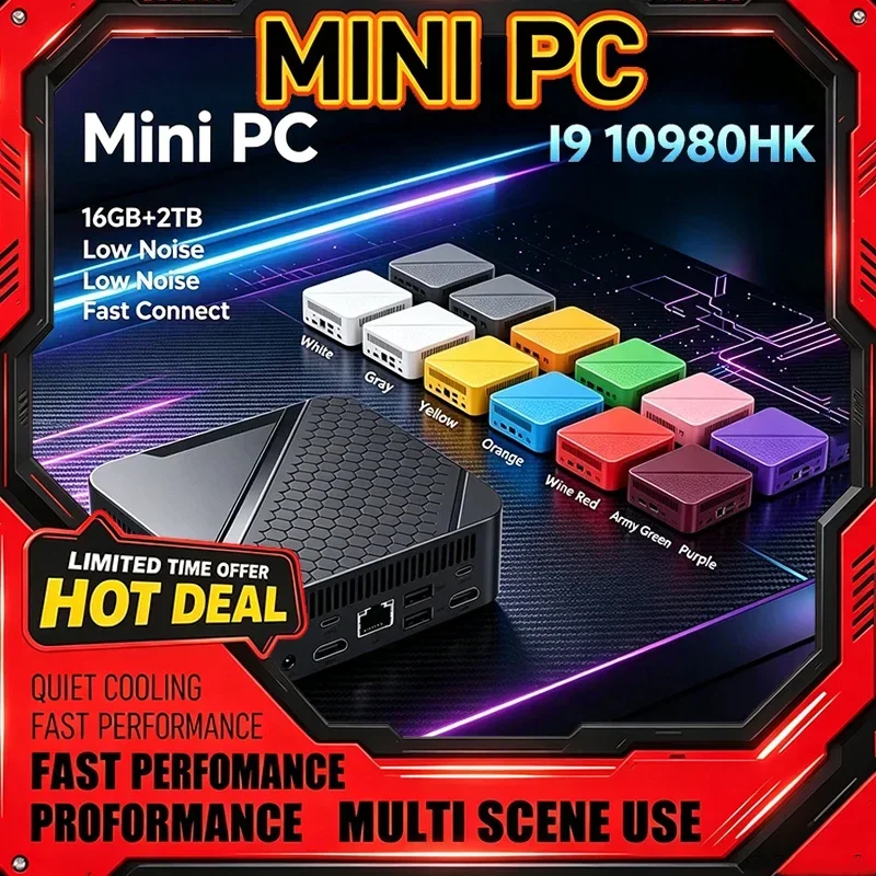 Multi-Color Intel I9-10980HK Mini PC 16GB+2TB High Speed Storage WiFi6 Bluetooth 5.2 4K Output Windows11 for Office Gaming Study