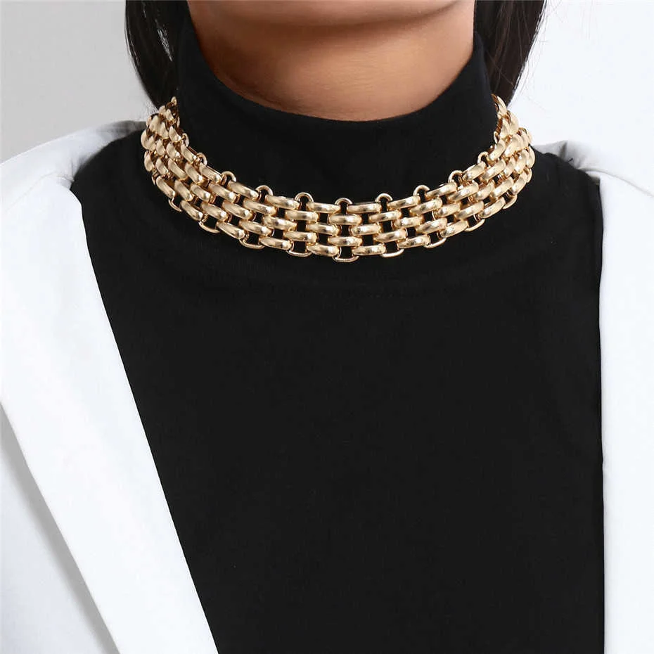 Übertriebene einzigartige große klobige Kette Halsband Halskette Kragen Steampunk Männer Punk Twisted Lock dicke Eisen Halskette für Frauen Schmuck – Detail 6