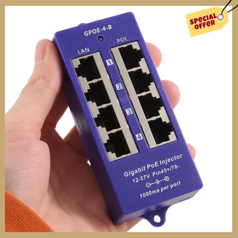 Inyector Poe pasivo Gigabit de 48V o 24V, módulo Poe de 4 puertos 1000Mbps para cámara IP de seguridad, punto de acceso Wifi, UBNT, duradero