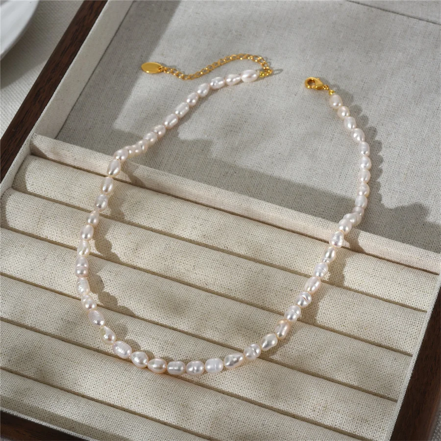 French Vintage Natural Freshwater Rice Pearl Necklace Versatile Foldable Neckchain Baroque Collar Chain