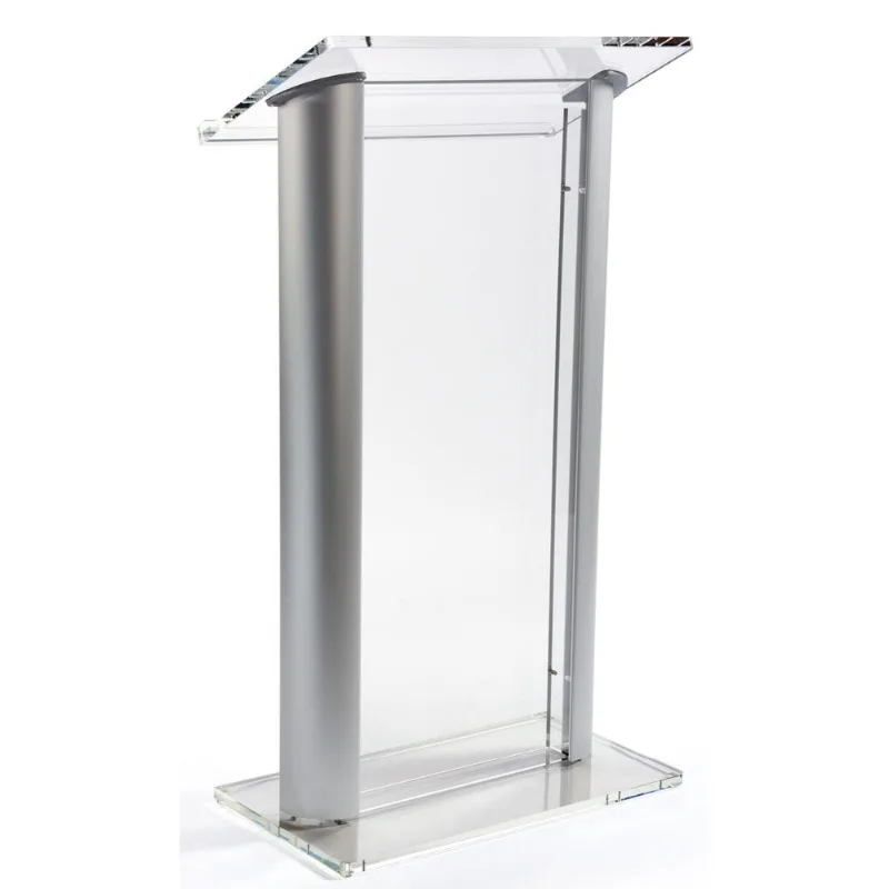 Workshop Series Clear Surface Acrylic Podium for Floor with Silver Aluminum Sides