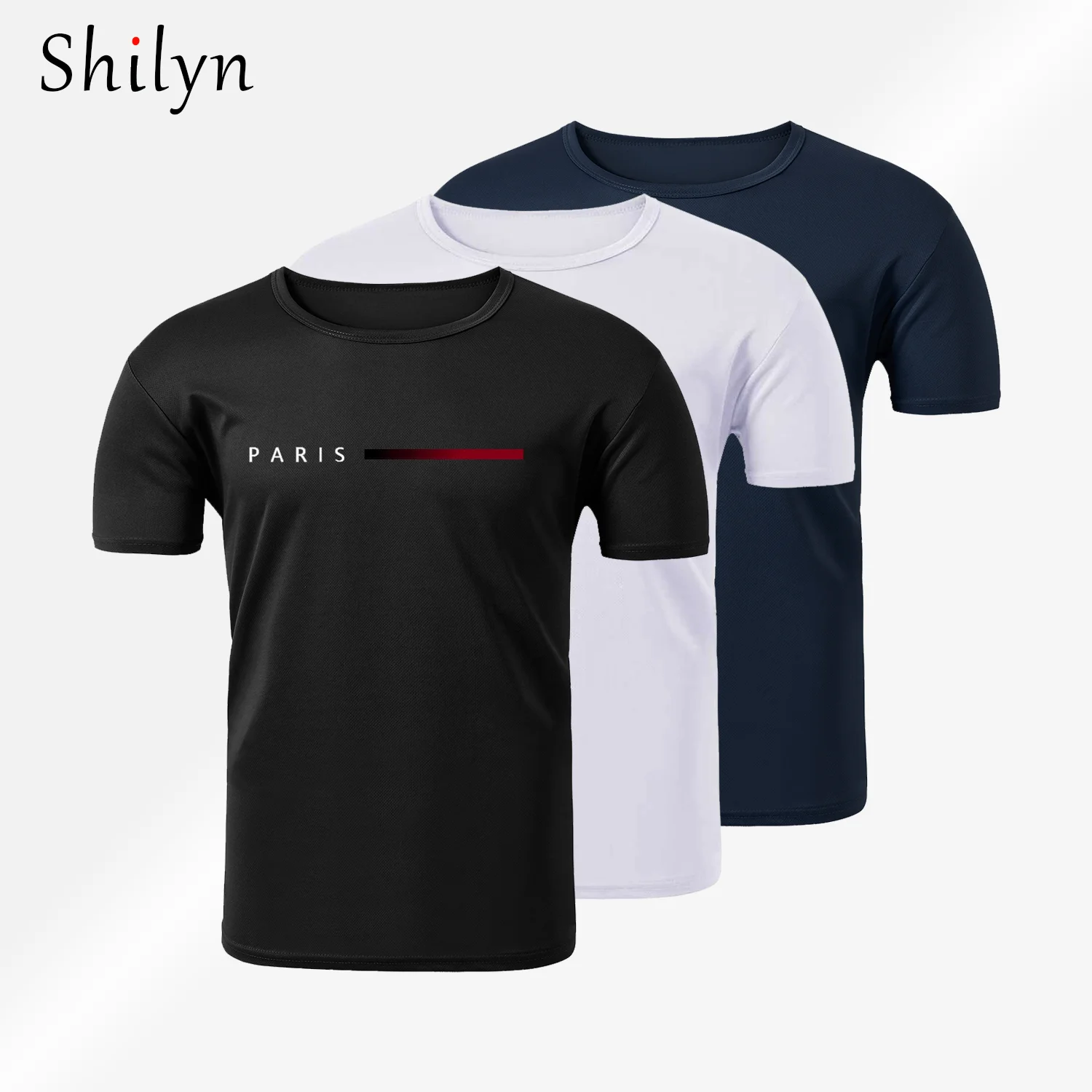 

SHILYN Эластичная легкая быстросохнущая дышащая мужская футболка с коротким рукавом и круглым вырезом для фитнеса и тренировок в тренажерном зале