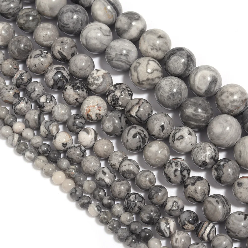 4/6/8/10/12mm Natural Picasso Jasper Loose Stone Beads Black White Gray for Making Jewelry Diy Handmade Necklace Bracelet Strand