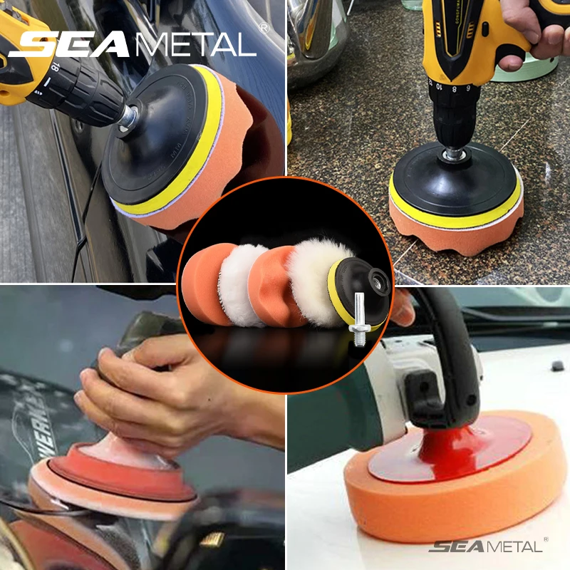 SEAMETAL 6Pcs Auto Detailing Waxing Polishing Kits 3/4/5 Inch Car Polishing Disc Sponge Pads Set for Electric Polishing Machine