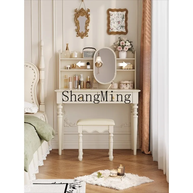 

ZHB Cream Wind Dresser Home Bedroom Dresser White Solid Wood Dresser Table with Removable Makeup Mirror G