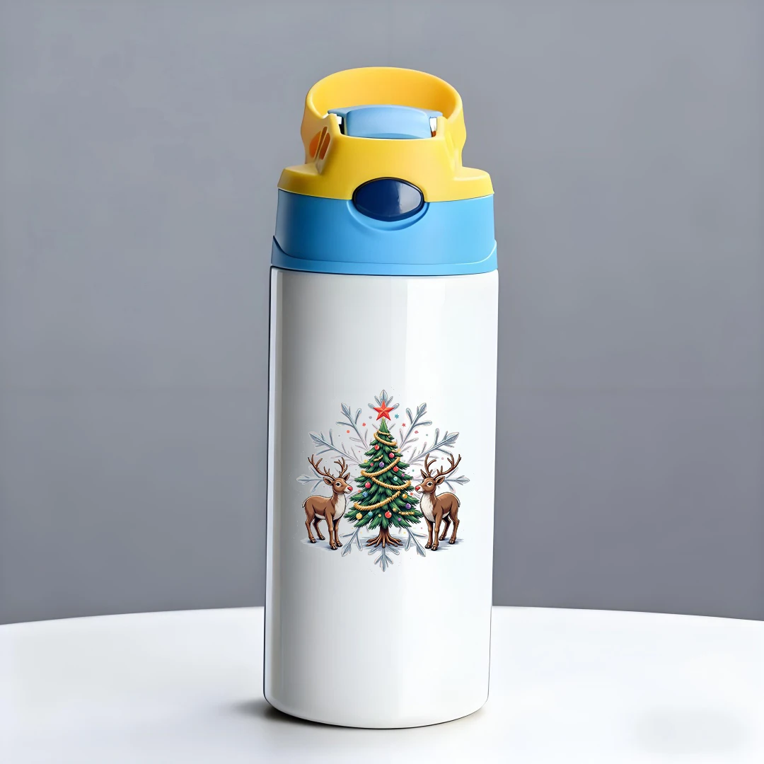 แก้วเก็บความร้อนสแตนเลส 304 แก้วหลอดดูดสำหรับเด็ก ลายการ์ตูนกวางเรนเดียร์ ต้นคริสต์มาส ลายเกล็ดหิมะสุดน่ารัก รุ่นคริสต์มาส