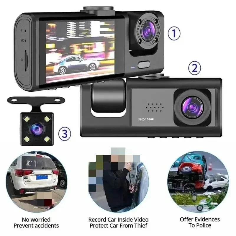 

Car DVR HD 1080P 3-Lens Dash Cam Night Vision Reversing Backup Camera Multi-Lens Parking Monitor WiFi Mobile Connectivity