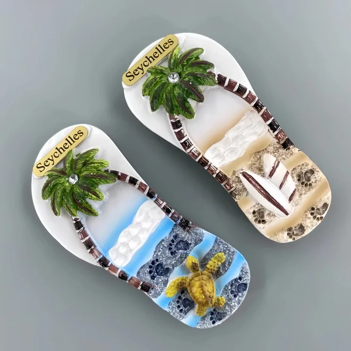 Seychelles tourist souvenirs Creative three-dimensional sea breeze sea slippers hand-painted decorative refrigerator sticker