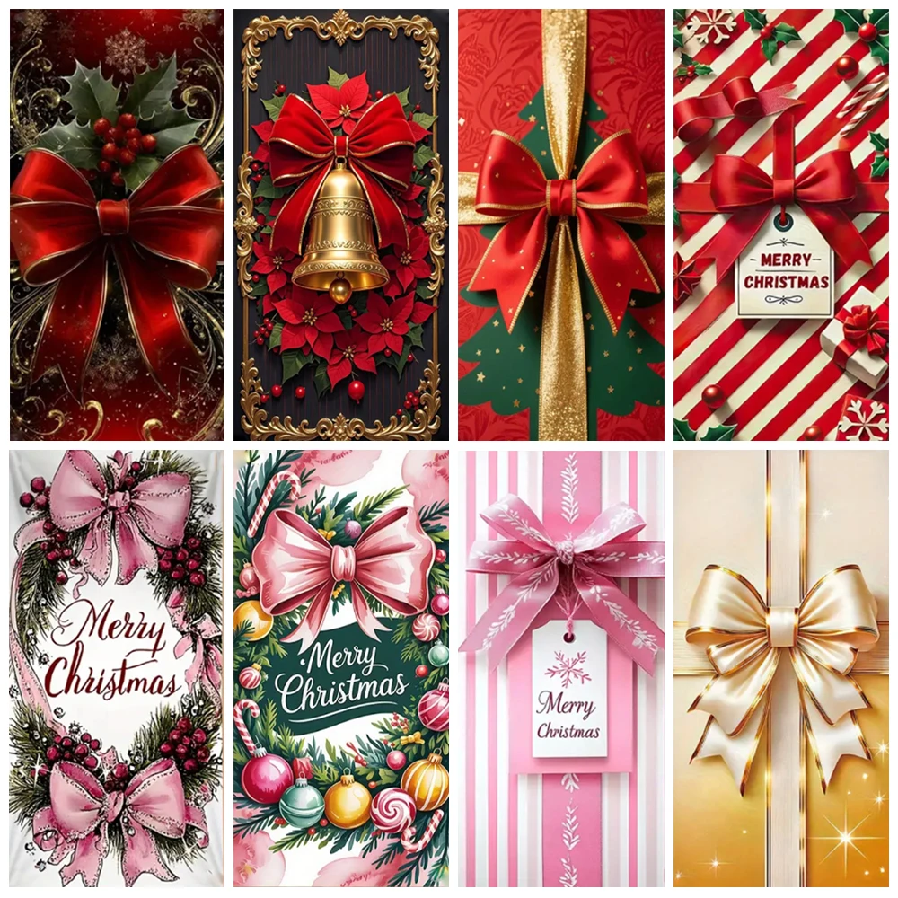 

Winter Christmas Party Decoration Red Bow Door Cover Photography Backdrop Snowflake Create Festive Atmosphere Background Banner