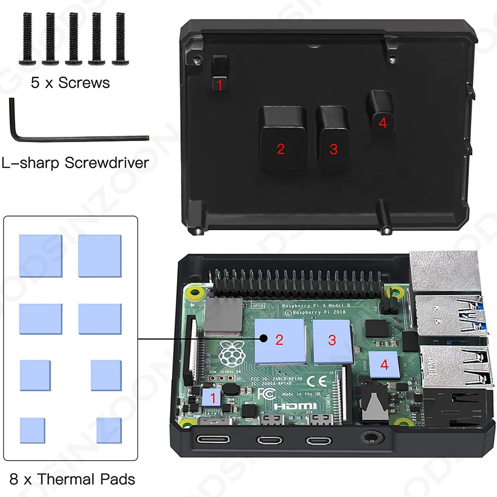 Picture 7: Raspberry Pi 4 Aluminum Case, Raspberry Pi 4 Model B Metal Armor Case with Passive Cooling Column and Thermal Pads Pi4 Shell Box