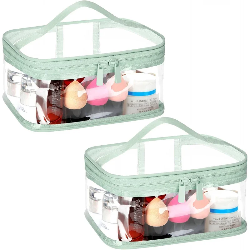 

Дорожная водонепроницаемая косметичка, 2 шт., сумка для хранения на молнии из ПВХ, большая вместительная розовая, зеленая, двухцветная, портативная сумка для туалетных принадлежностей