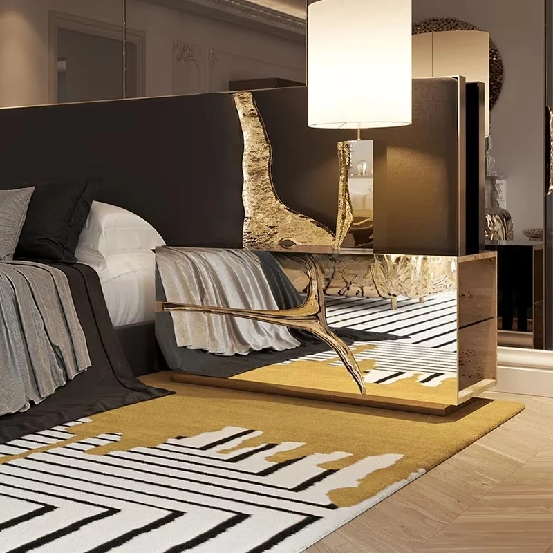 Modern Design Silver Mirror Nightstand Luxury Style Stainless Steel Bedside Table with the Drawer for Bedroom Hot Sale